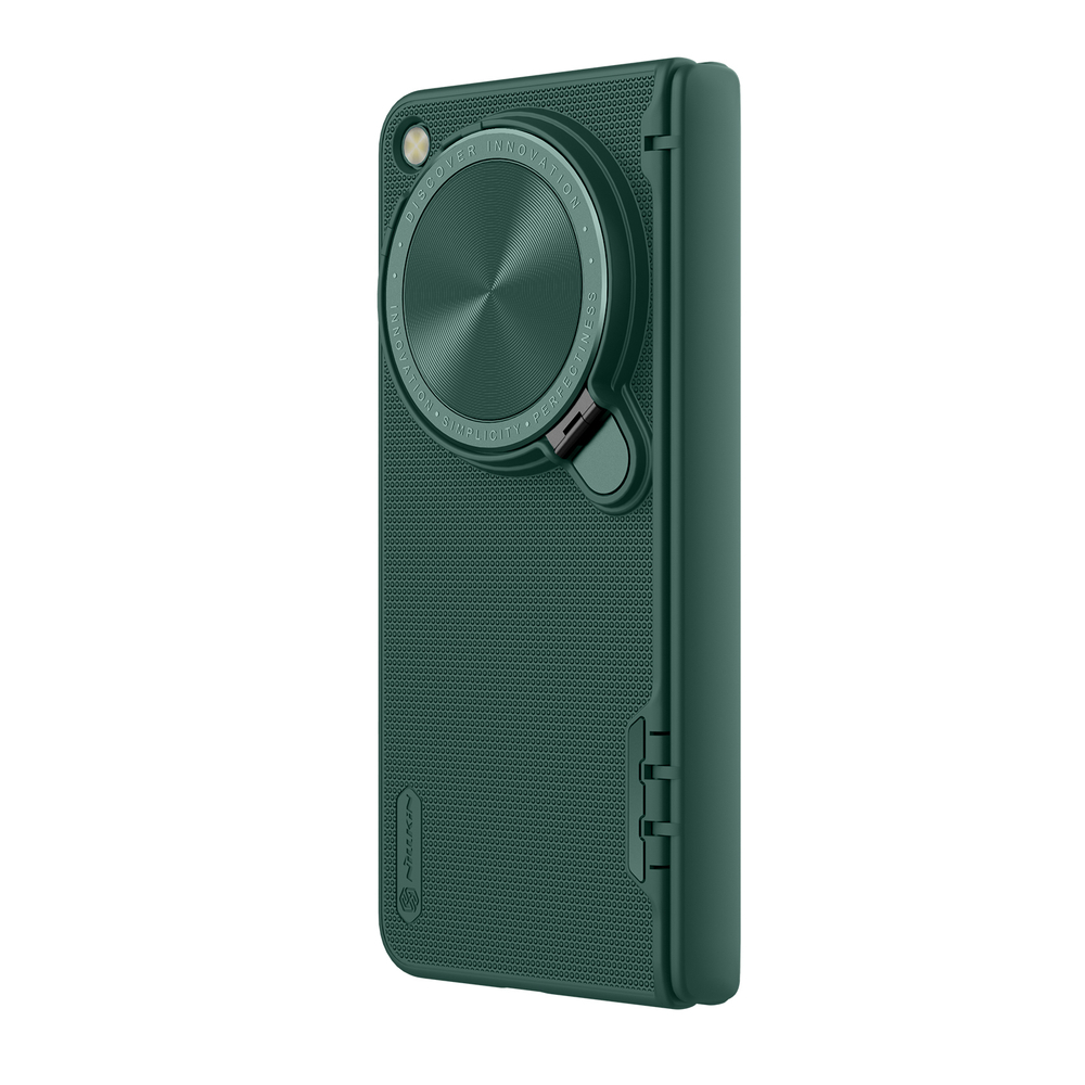 Чехол зеленого цвета от Nillkin с откидной защитной крышкой для камеры на OnePlus Open и OPPO Find N3, серия Super Frosted Shield Prop