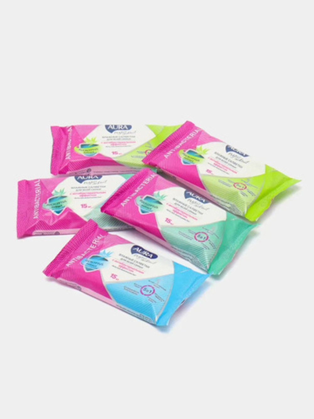 AURA TROPIC COCKTAIL 15шт Влажные салф. с антибак. эффектом pocket-pack