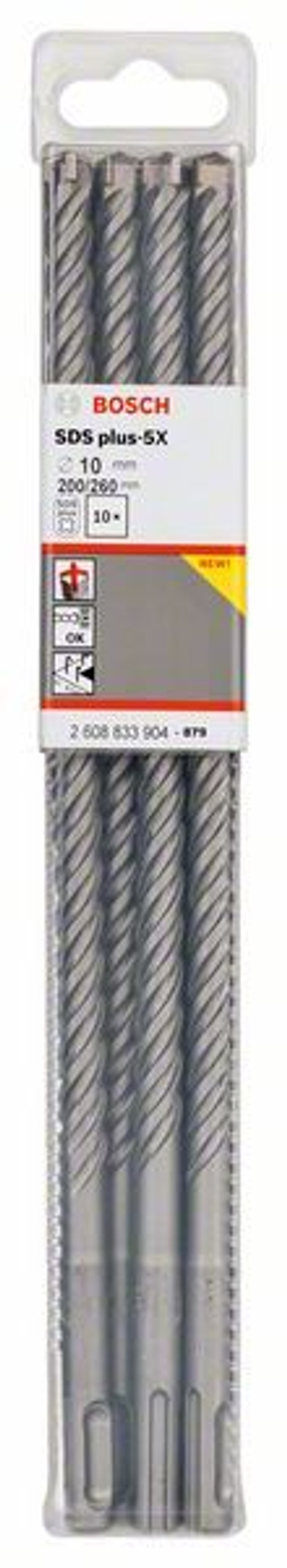 Бур по бетону SDS plus-5X 10x200x260 мм, 10 шт. BOSCH 2608833904