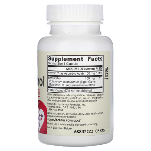 Jarrow Formulas, ресвератрол, 100 мг, 60 вегетарианских капсул