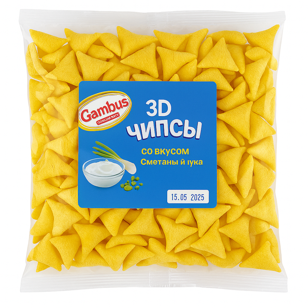 Чипсы 3D со вкусом сметаны и лука Gambus 160 гр