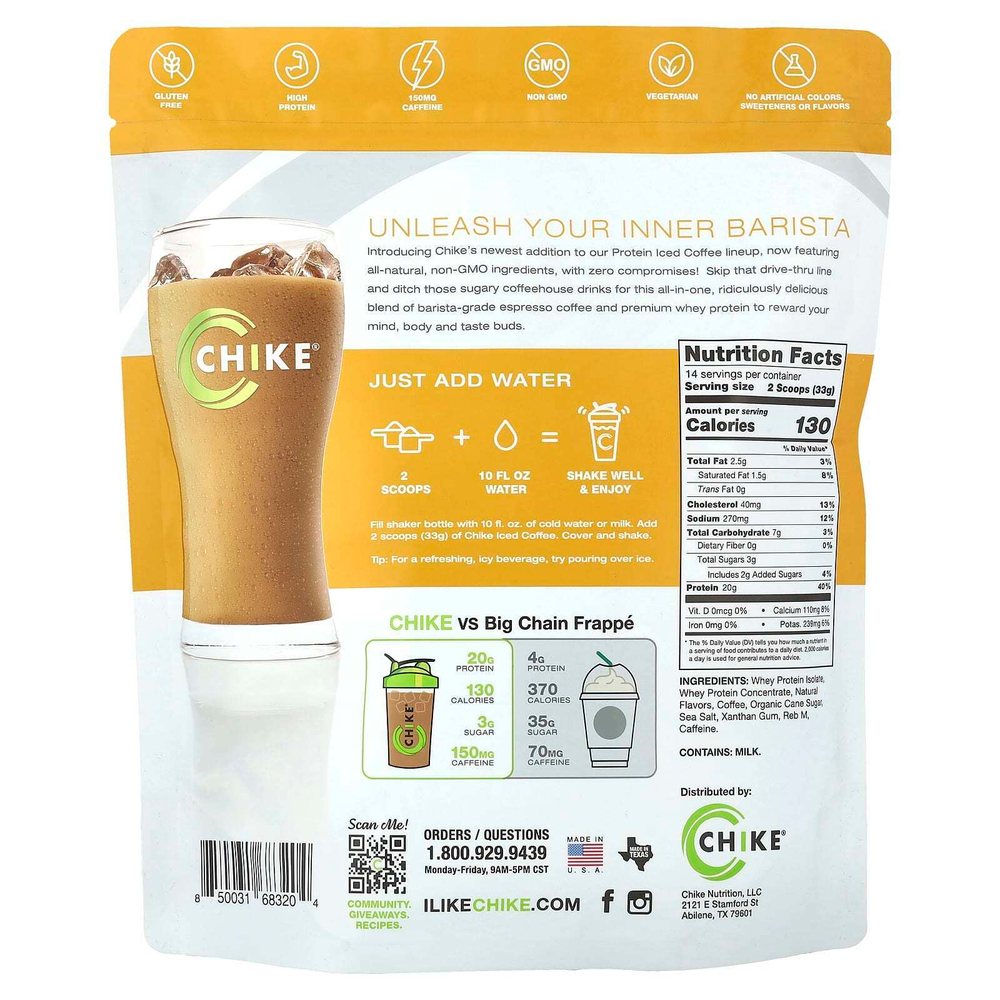 Chike Nutrition, Протеиновый кофе со льдом, ванильный латте, 462 г (16,3 унции)