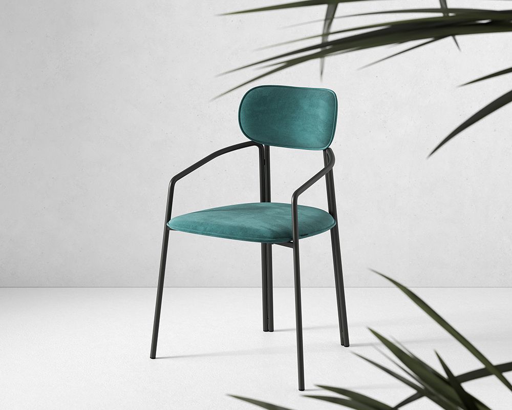 Стул Ror, Round, велюр, черный/зеленый