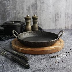 Сковорода для подачи 22 см h3,3 см круглая 2 ручки "Vintage Blued" углерод. сталь ИНДУКЦИЯ P.L.