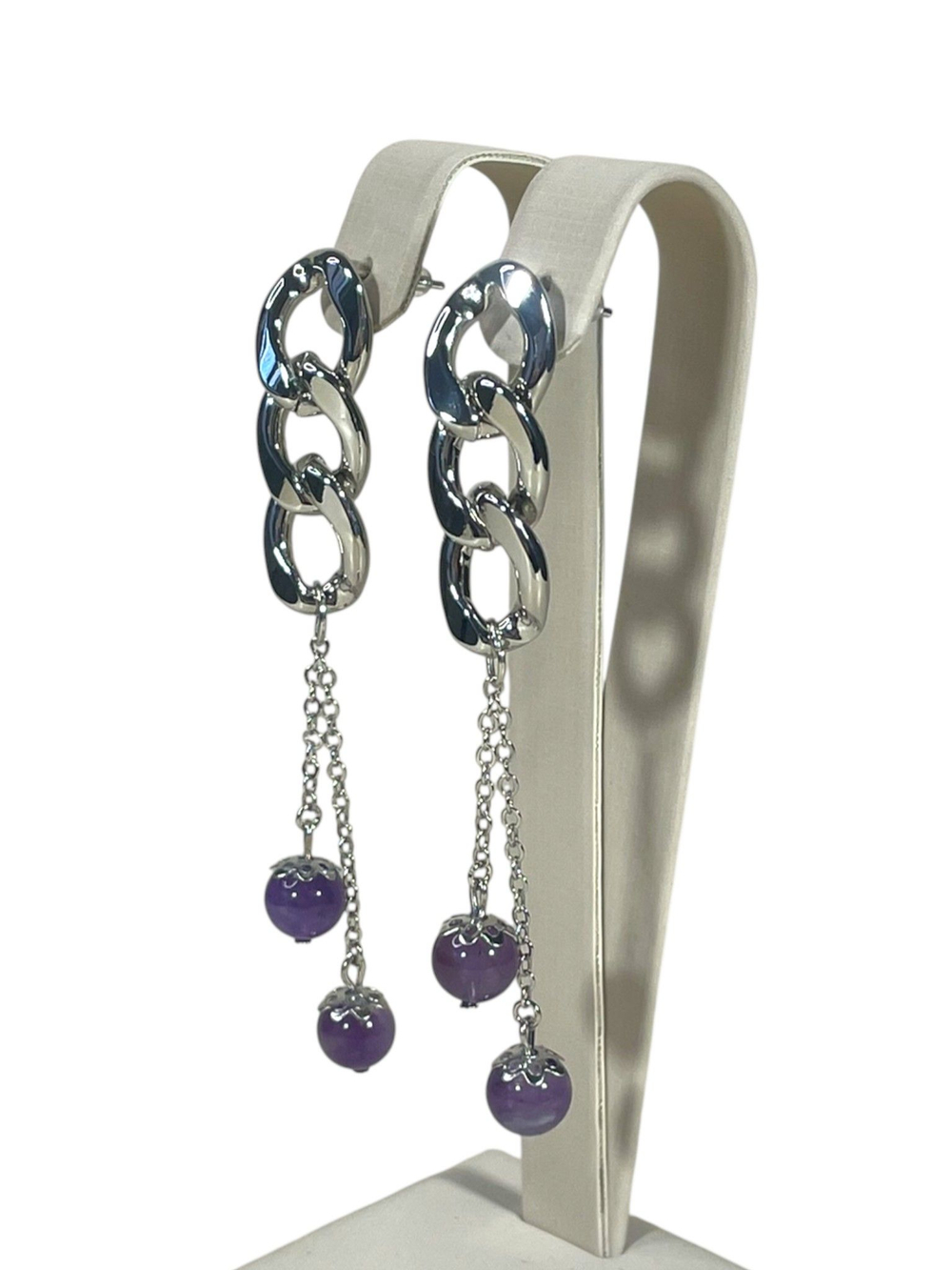 Серьги Цепь с подвесками, Аметист, фиолетовый