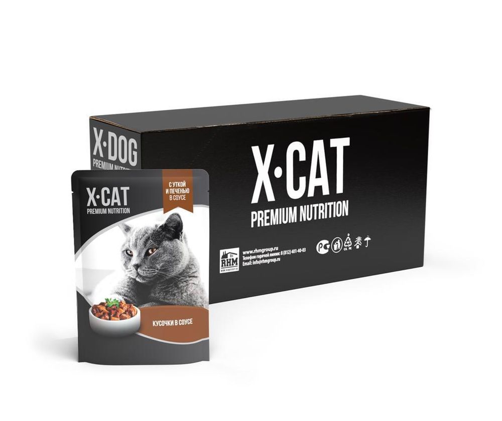 Консервы для кошек X-CAT с уткой и печенью в соусе 85 г