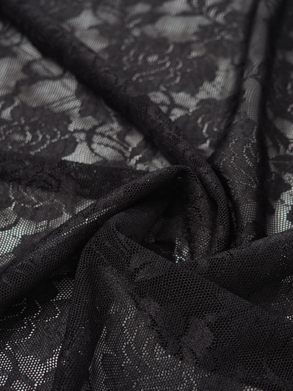 Сетка эластичная черная с цветочным принтом ОТРЕЗЫ