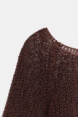 ZARA АЖУРНЫЙ СВИТЕР, КОРИЧНЕВЫЙ