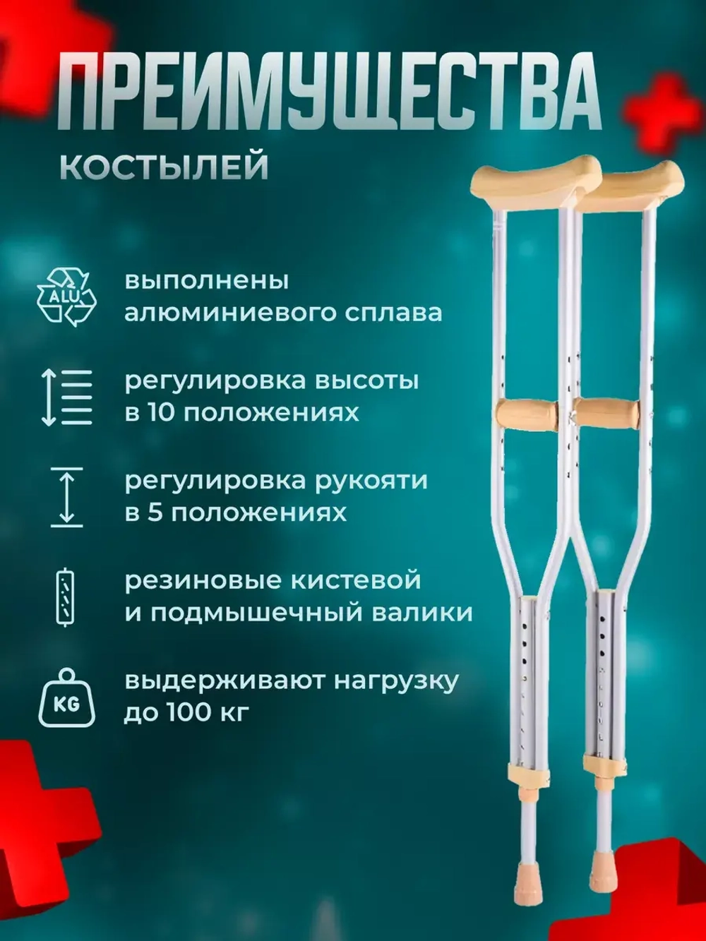 Костыли подмышечные без устройства противоскольжения U Standart M