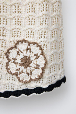 ZARA ЮБКА ИЗ КРУЖЕВА КРОШЕ С ЦВЕТОЧНОЙ ВЫШИВКОЙ, ЭКРЮ