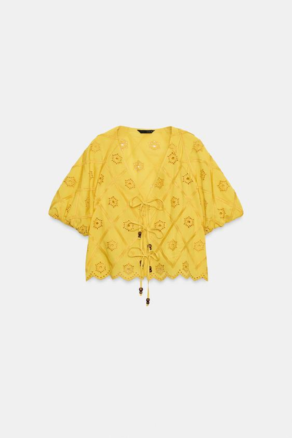 ZARA ТОП С ПЕРФОРИРОВАННОЙ ВЫШИВКОЙ, ГОРЧИЧНЫЙ