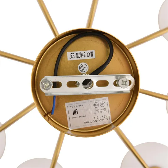 8323/8C MODERNI LN латунь/белый, металл/стекло/дерево Люстра потолочная E27 8*60W 220V LARINA