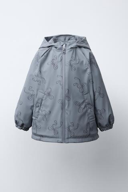ZARA ПРОРЕЗИНЕННЫЙ ДОЖДЕВИК С ПРИНТОМ WATER RESISTANT, ВЫЦВЕТШИЙ СИНИЙ