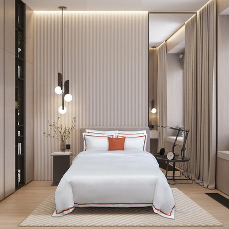 Постельное белье 2 спальное евро Сlaire&Caroll Nuage белое с оранжевым кантом