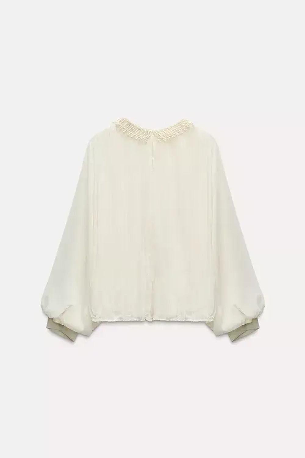 ZARA ТОП С ИСКУССТВЕННЫМ ЖЕМЧУГОМ НА ГОРЛОВИНЕ, ЭКРЮ