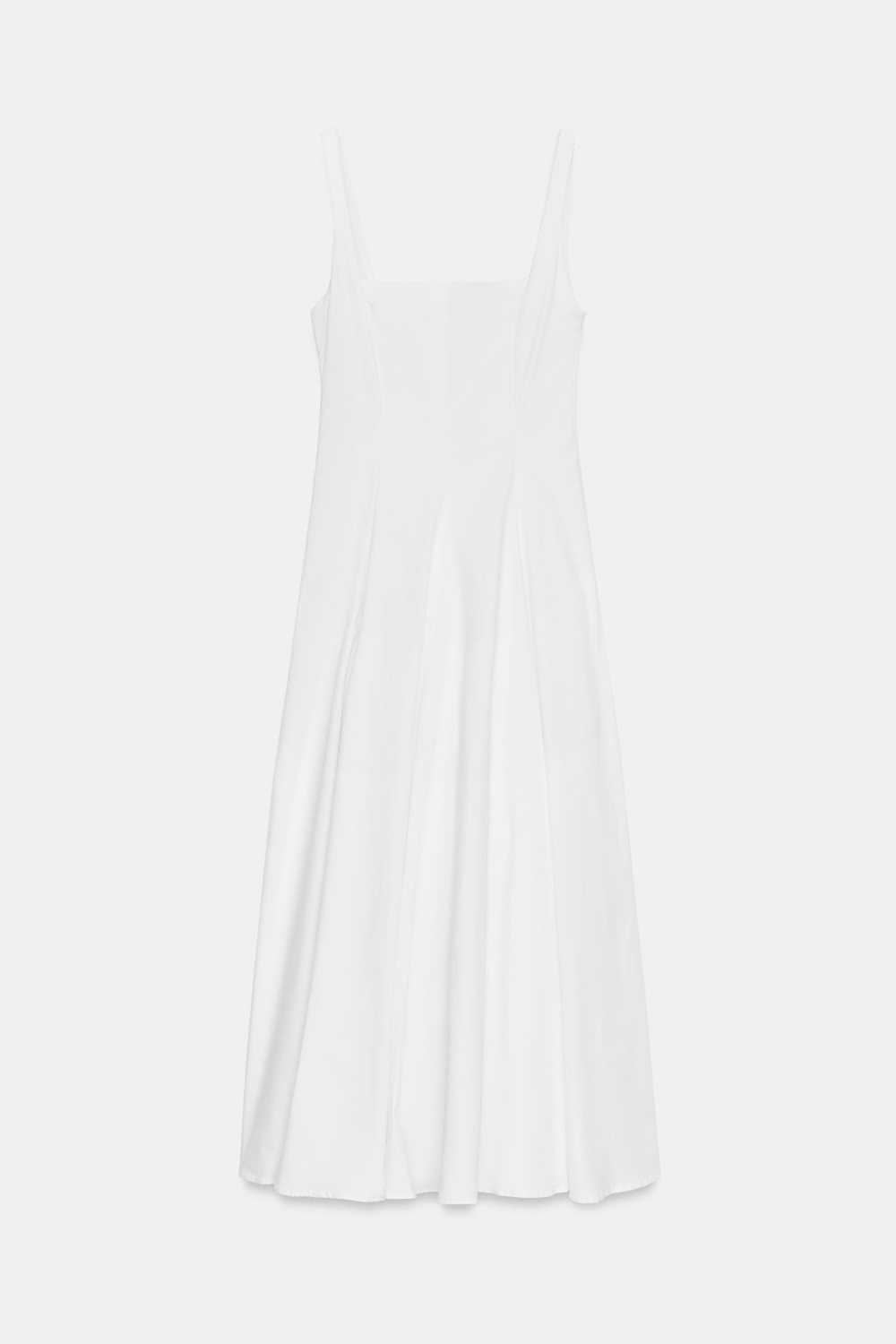 ZARA ПЛАТЬЕ МИДИ ИЗ ПОПЛИНА С ЮБКОЙ ГОДЕ, БЕЛЫЙ