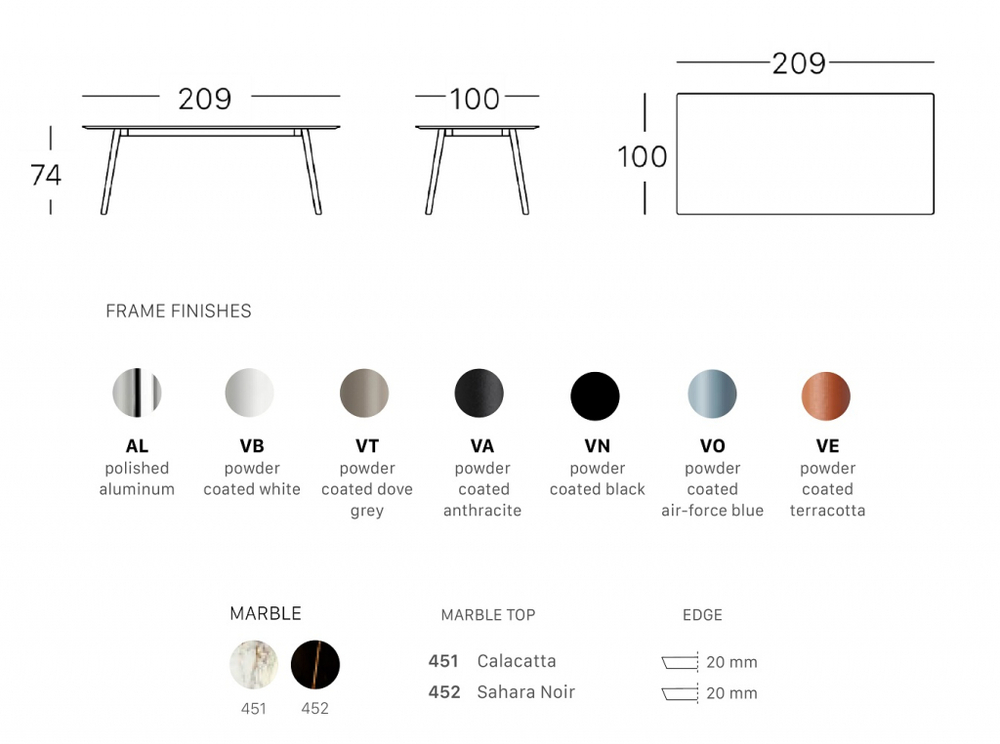 Стол мраморный Scab Design Squid M, терракотовый, белый мрамор Калакатта