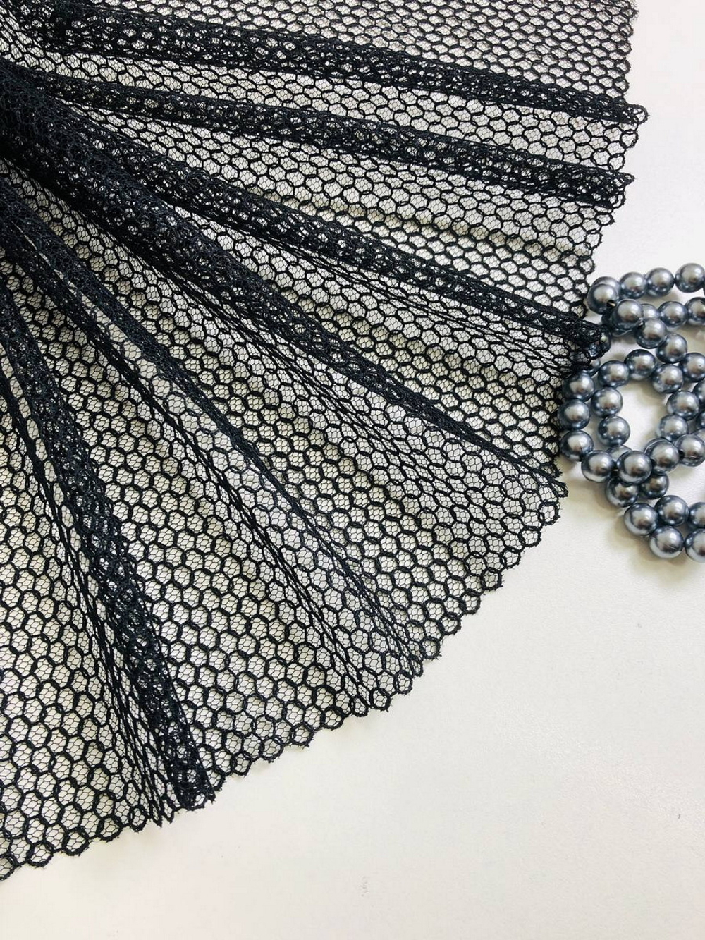 Тесьма сетка c вышивкой, черный, 40см, средние соты