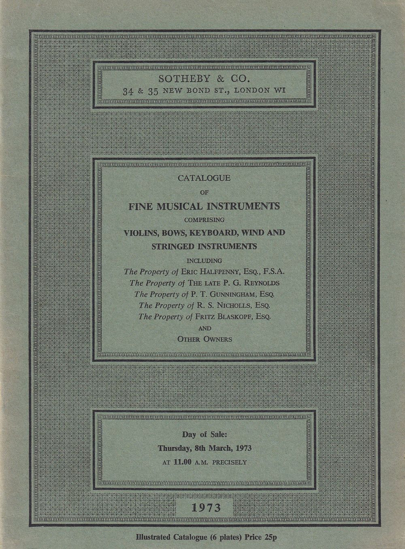 Каталог аукциона Sotheby's, Лондон, Шедевры музыкальных инструментов от 8 марта 1973 года