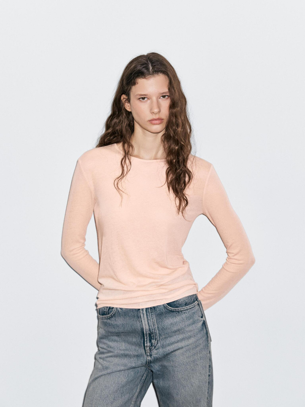 Massimo Dutti Легкая футболка с длинным рукавом, розовый