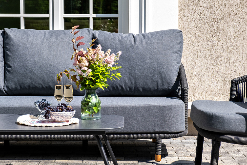 "Лугано" лаунж-зона 5-местная плетеная из роупа (веревки), каркас алюминиевый темно-серый, роуп темно-серый