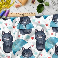 Ткань премиум габардин мультяшные коты под дождем