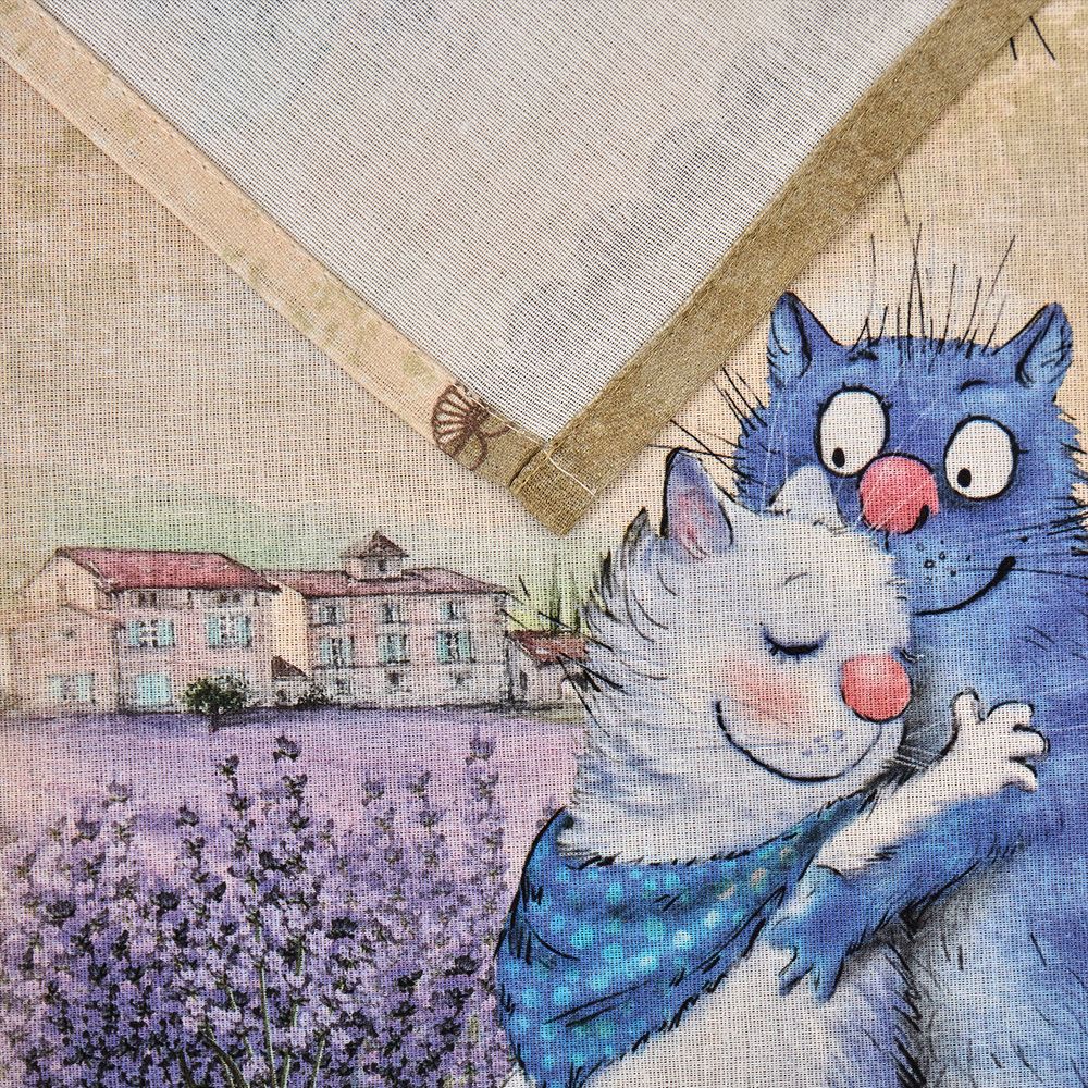 НАБОР ПОЛОТЕНЕЦ ИЗ 2Х ШТ "СИНИЕ КОТЫ. ЛАВАНДА",40Х70СМ, 100% ХЛОПОК,ТВИЛ, БЕЖ