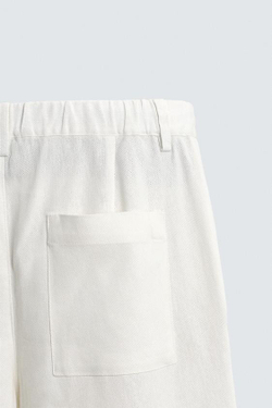 ZARA БРЮКИ RELAXED FIT ИЗ ВИСКОЗЫ И КОНОПЛИ, ЖЕЛТОВАТО-БЕЛЫЙ