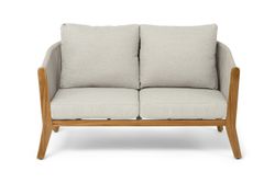 "Сидней" диван 2-местный плетеный из роупа, основание тик, каркас алюминий бежевый, роуп бежевый, ткань бежевая