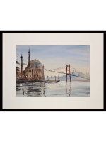 Картина авторская акварельная в паспарту 30х40 см на стену для интерьера "Мечеть Ортакей. Стамбул"