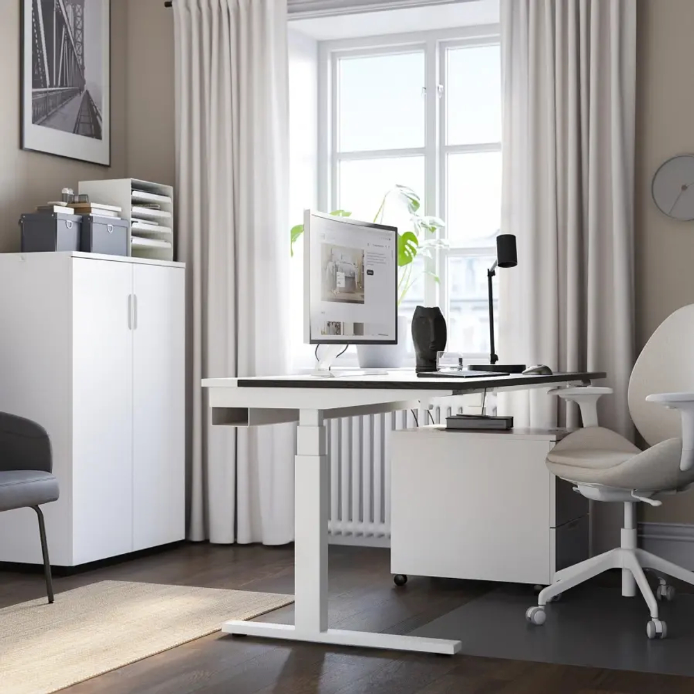 Письменный стол с регулировкой по высоте - IKEA MITTZON/МИТТЗОН ИКЕА, 160х80х62-126 см,белый/черный