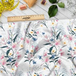 Ткань лен лёгкий цветочный букет