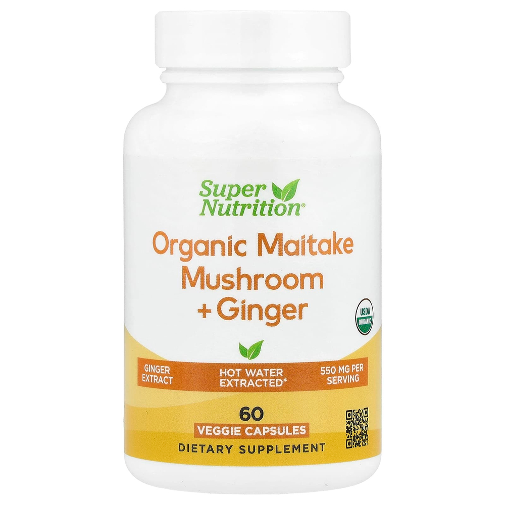 Super Nutrition, органический гриб-баран с имбирём, 60 вегетарианских капсул