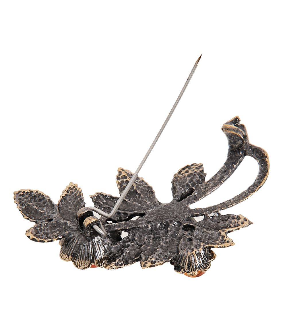 AM-2317 Брошь «Веточка Вишни» (латунь, янтарь)