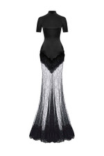 Платье макси из сатина и кружева