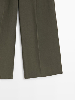Massimo Dutti Брюки с широкими штанинами и вытачками, хаки