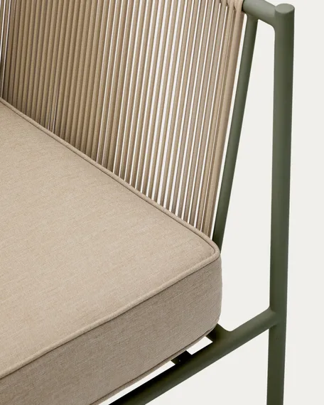 Уличное кресло Zivia из веревки цвета экрю и стали зеленого цвета