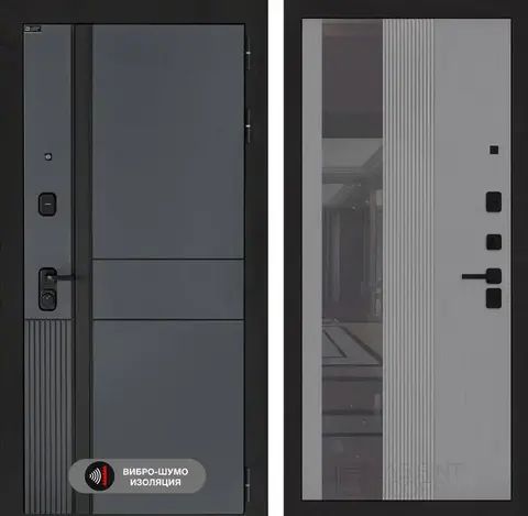 Входная металлическая дверь с зеркалом Лабиринт Evolab (Эволаб) Velluto Oscuro с зеркальной тонированной вставкой Серый софт рельеф