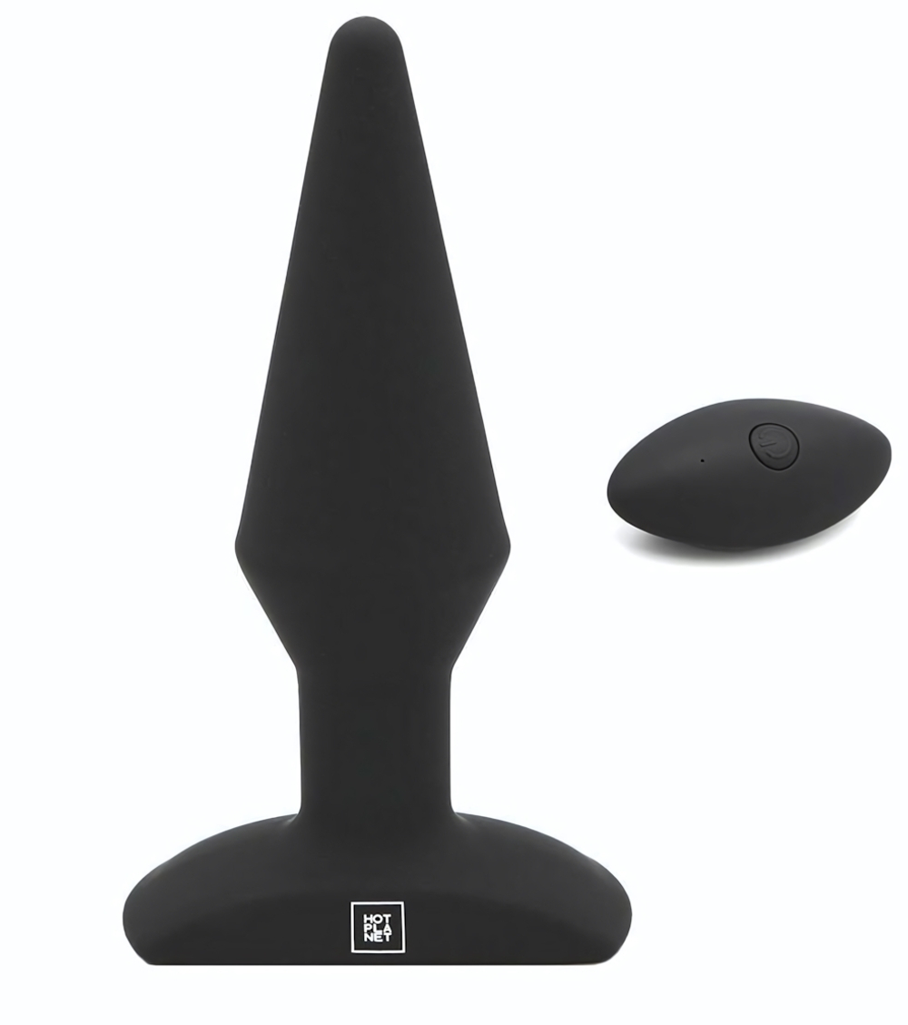 Черная анальная вибропробка с пультом ДУ Uranus - 12,8 см. (Цвет: черный)