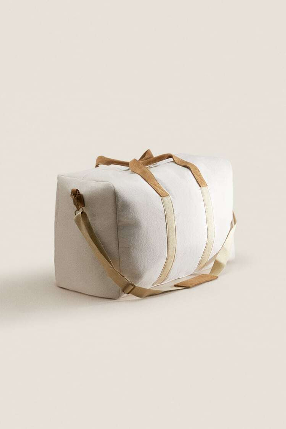 ZARA HOME ДОРОЖНАЯ СУМКА ИЗ ТКАНИ С КОЖАНЫМИ ДЕТАЛЯМИ, ЭКРЮ/БЕЛЫЙ