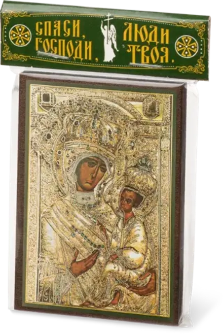 Икона БМ "Тихвинская" в ризе, 6х9 на МДФ-6