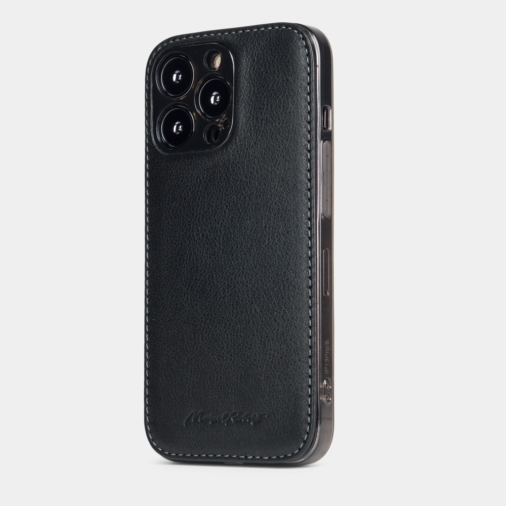 Чехол для iPhone 15 Pro из кожи теленка, черного цвета