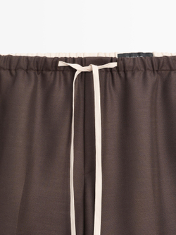 Massimo Dutti Брюки из шерстяной смеси с контрастной завязкой, коричневый