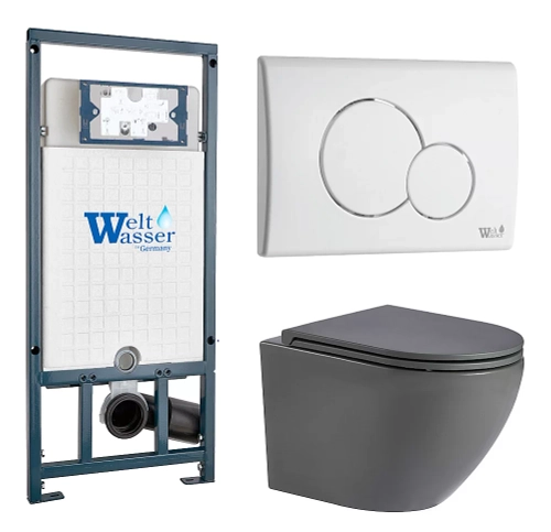 Унитаз с инсталляцией WeltWasser MARBERG 507 + MERZBACH 043 MT-GR + MAR 507 RD GL-WT
