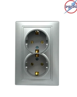 Розетка двойная с заземлением МИРА, цвет серебро, внутренняя