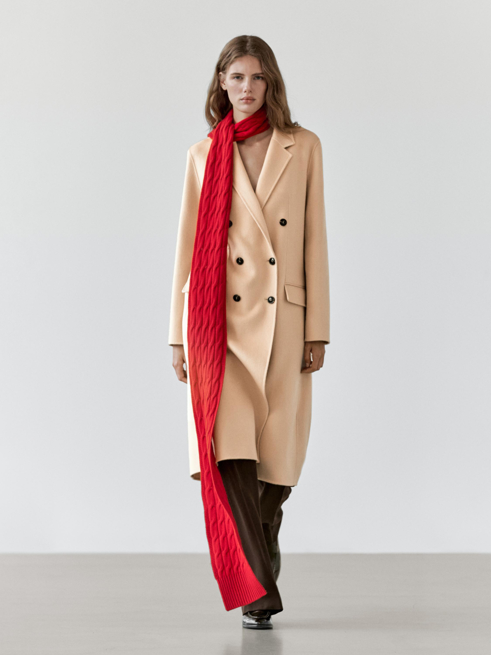 Massimo Dutti Длинное пальто внахлест из смесовой шерсти, желтый