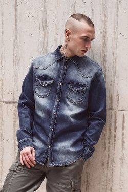 Brandit RILEY DENIM SHIRT LONG SLEEVE denim blue