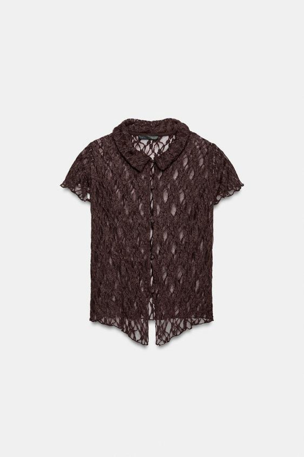 ZARA КРУЖЕВНОЙ ТОП С ПУГОВИЦАМИ, ШОКОЛАДНЫЙ