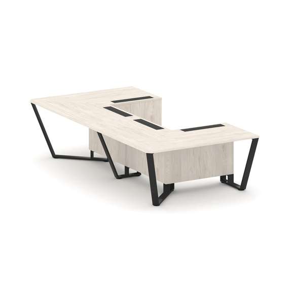 Steel Meet Стол переговорный П-образный KDK-PR.B.SP-07P Денвер Светлый/Металл Черный 1600*3200*750