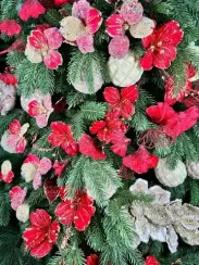 Ветвь Гинго красно-белая 73 см., 1 шт., Christmas DeLuxe (86666)